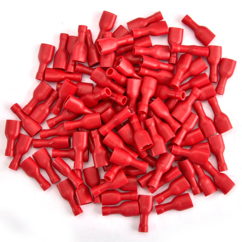 Heschen Female Quick Disconnects Vinyl Fully Insulated, FDFD1.25-250, 6.3 x 0.8 mm Cable Terminal, for 0.5-1.5mmÂ² (22-16 AWG), Red, 100Pack - Image 5